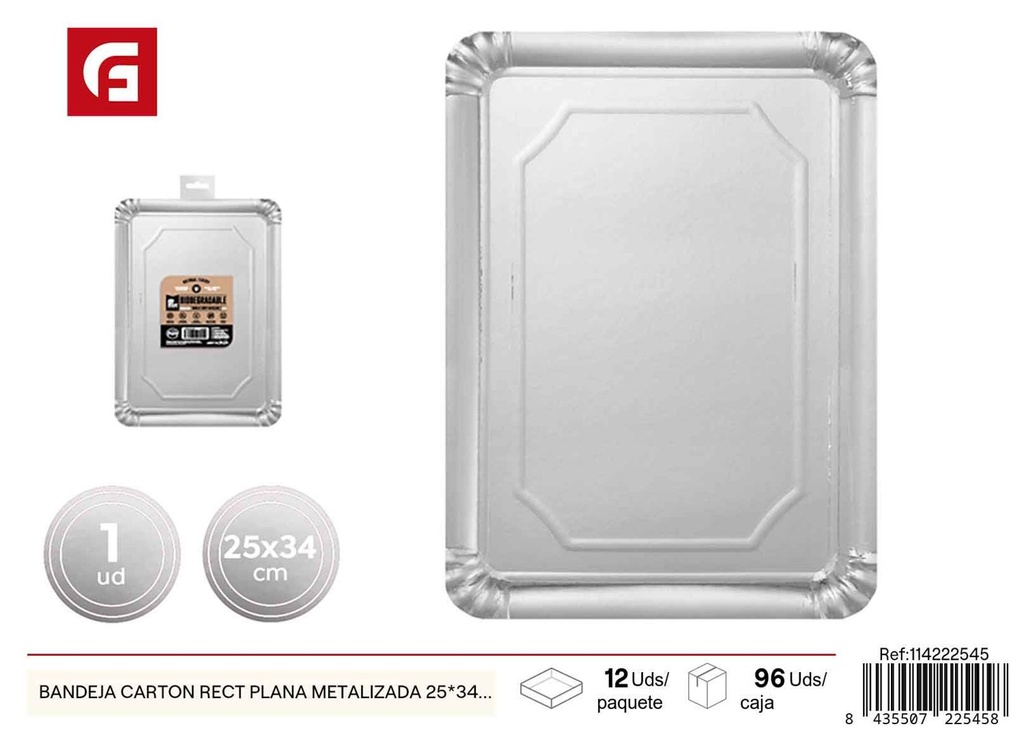 Bandeja carton rectangular plana metalizada 25x34 cm unidad - Bandejas desechables navideñas y decoración de mesa