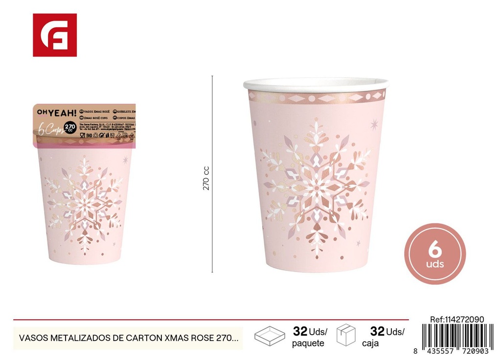 Vasos de cartón metalizados de 270cc - 6 unidades