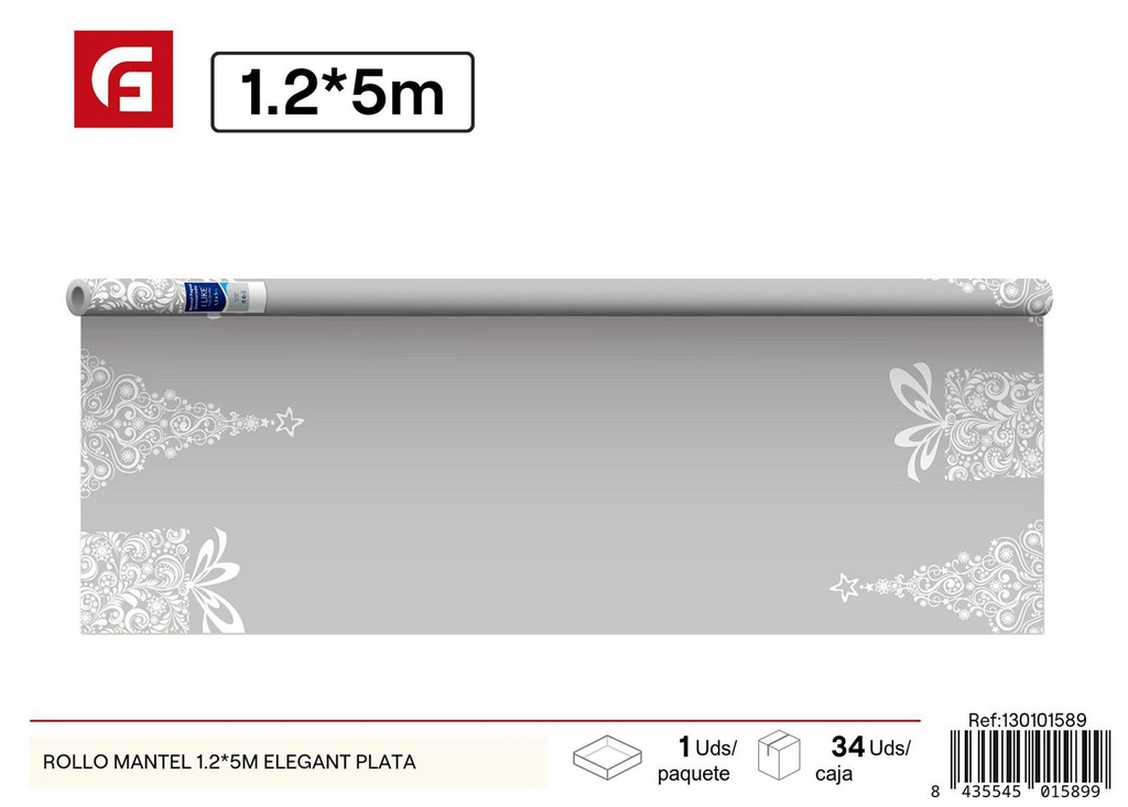 Mantel de papel en rollo 1.2x5 m elegante plata - Decoración de mesa para Navidad