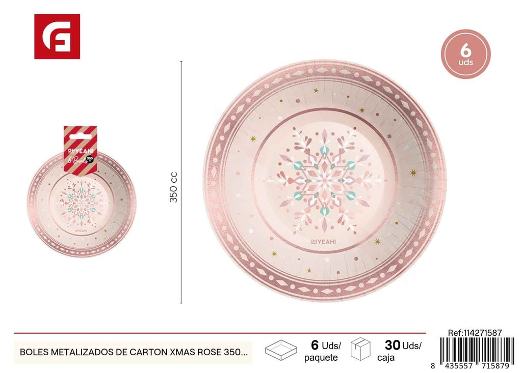 Cuencos desechables de cartón navideños 350 cc 6 uds - Decoración de mesa para Navidad