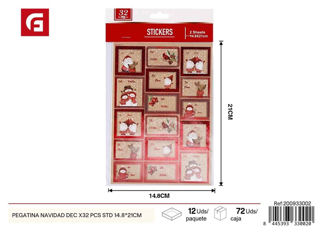 Pegatina navidad dec x32 pcs modelo std 14.8x21cm - Pegatinas decorativas