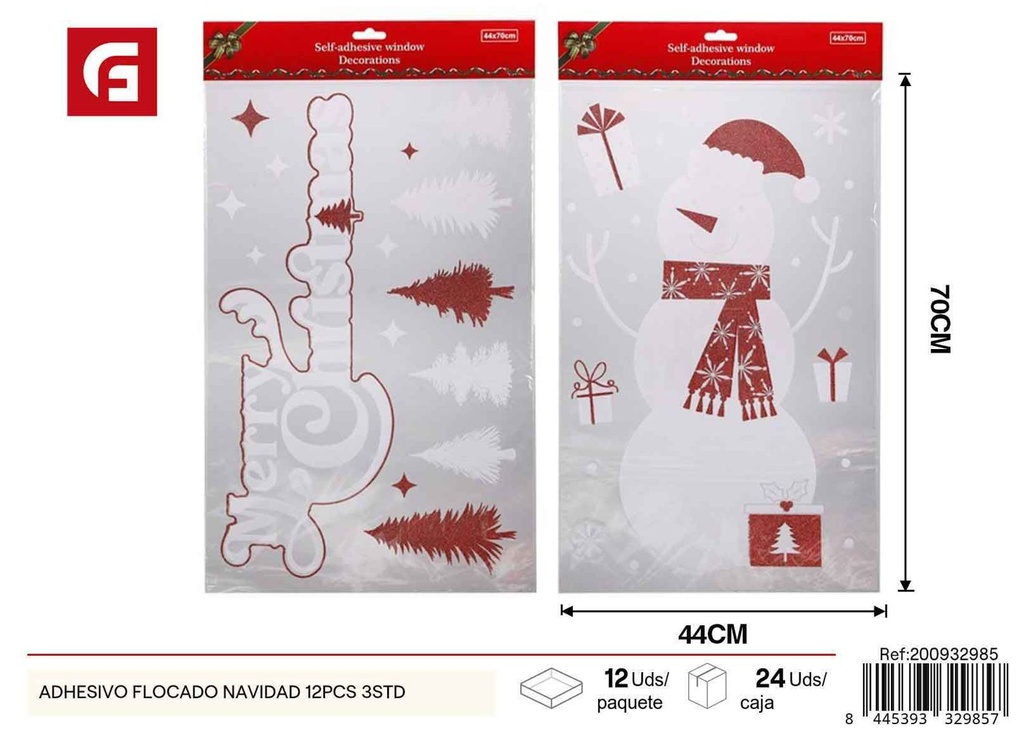 Adhesivo flocado Navidad 12pcs 3 modelos - Pegatinas decorativas