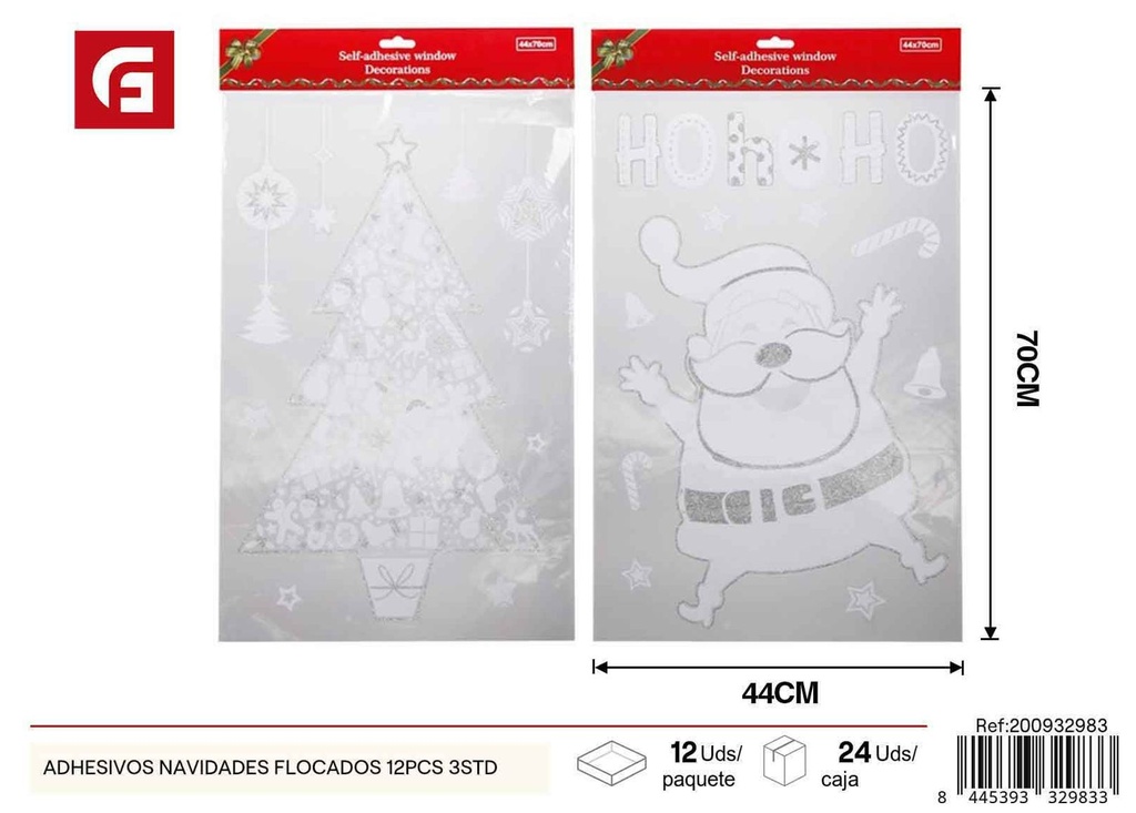 Adhesivos navidades flocados 12pcs 3 modelos - Pegatinas decorativas