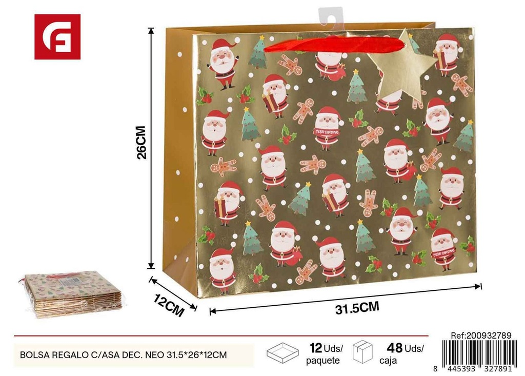 Bolsa regalo con asa deco neo 31.5x26x12 cm - Artículos de regalo navideños