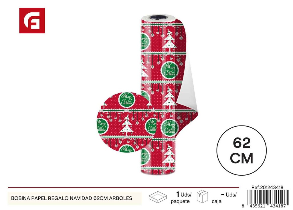  Bobina de papel de regalo navideño de 62cm con árboles - Embalaje de regalo