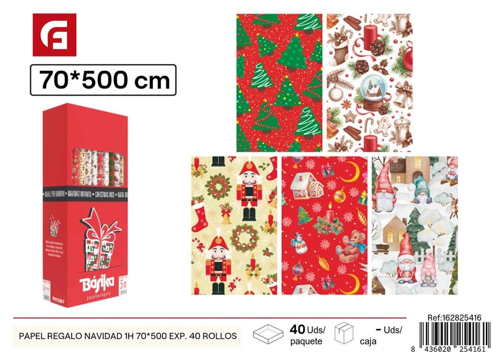  Papel de regalo navideño de 70x500cm - Embalaje de Navidad