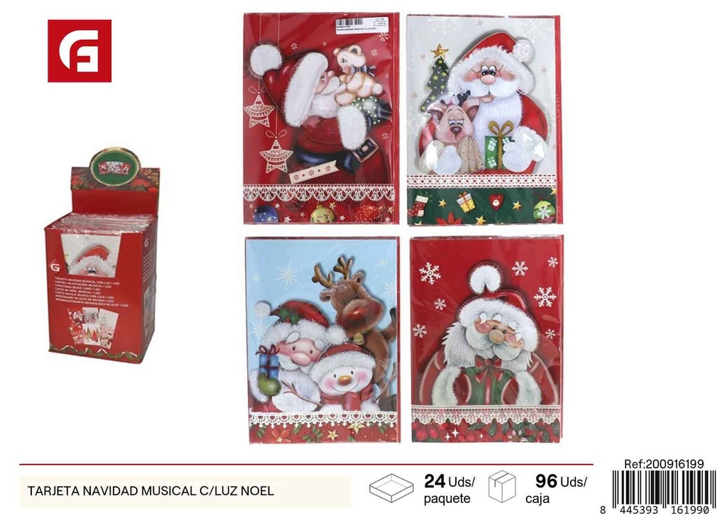 Tarjeta navidad musical con luz Noel - Tarjetas navideñas