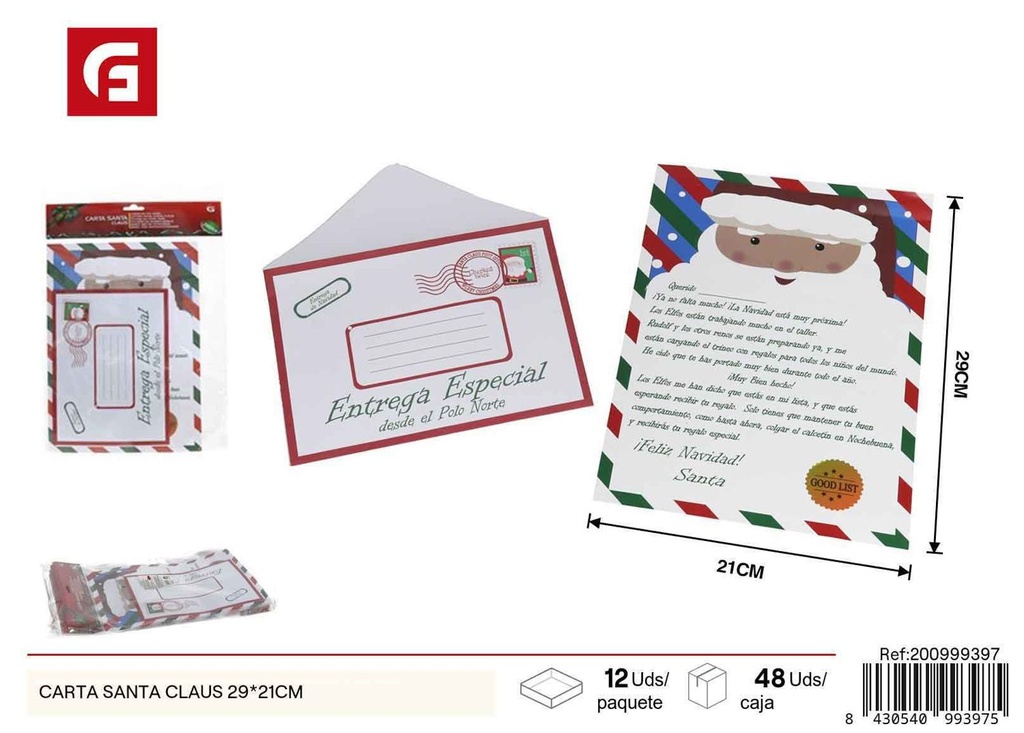  Carta a Santa Claus 29x21cm - Tarjetas festivas y de Navidad