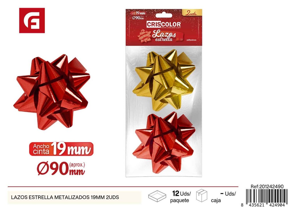  Lazos estrella metalizados 19mm 2 unidades - Decoraciones de regalo navideño