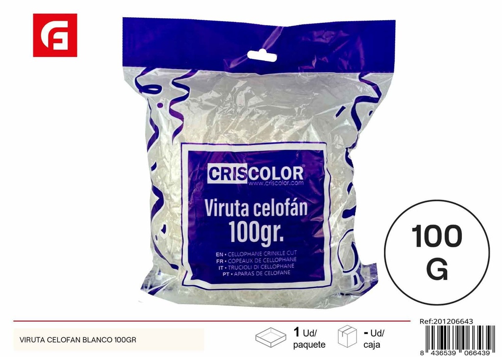  Viruta de celofán blanca 100g - Decoraciones para embalaje