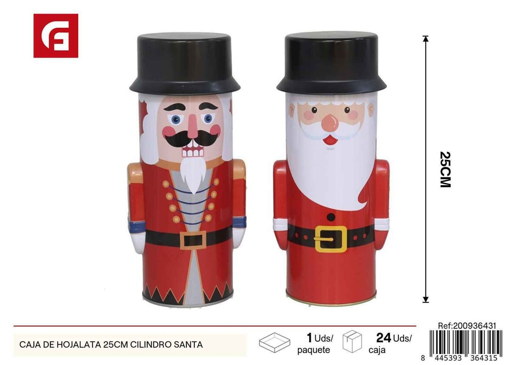 Caja de hojalata navideña 25cm cilindro Santa - Decoración y almacenamiento