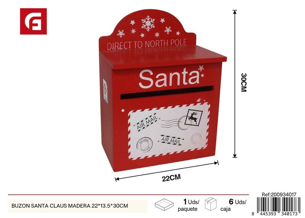 Buzón Santa Claus madera 22x13.5x30cm - Decoración de Navidad