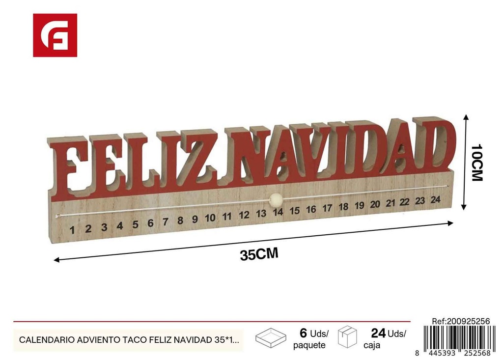 Calendario adviento taco Feliz Navidad 35x10cm - Decoración navideña