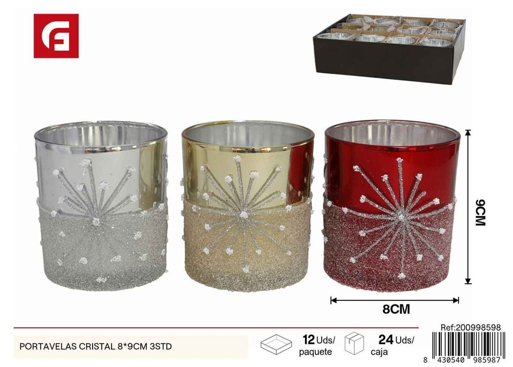  Portavelas navideño de cristal 8x9cm 3 estilos - Accesorios para velas y Navidad