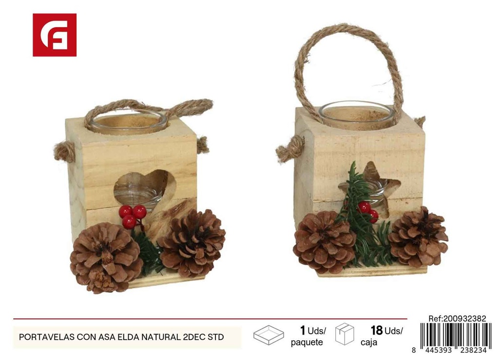 Portavelas con asa Elda natural 2dec STD - Artículos de Navidad