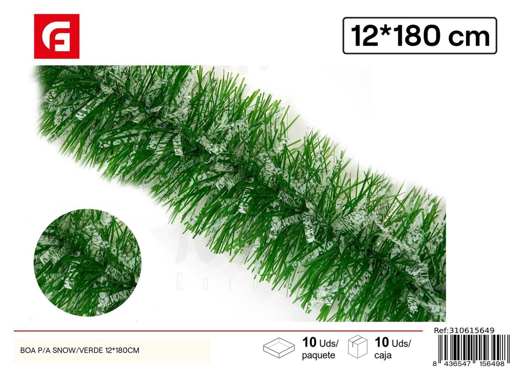 Boa navideña snow/verde 12x180 cm - Guirnalda decorativa para árbol de Navidad