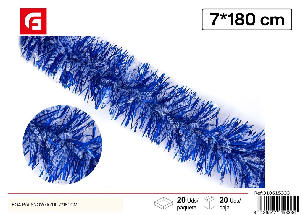 Boa navideña snow/azul 7x180 cm - Guirnalda decorativa para árbol de Navidad