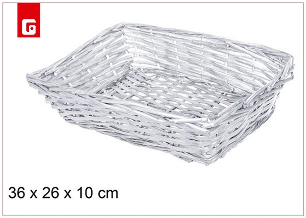 Cesta de mimbre Navidad rectangular plata 36x26x10 cm - Cestas de regalo y decoración navideña