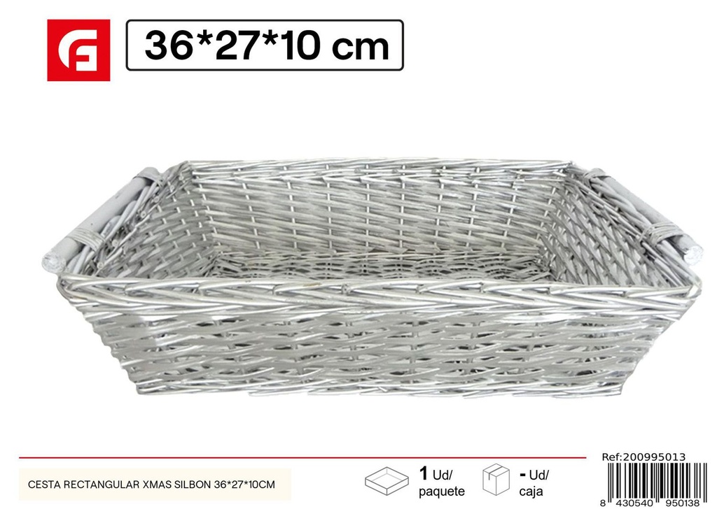  Cesta rectangular navideña Silbon 36x27x10cm - Decoración navideña y cestas