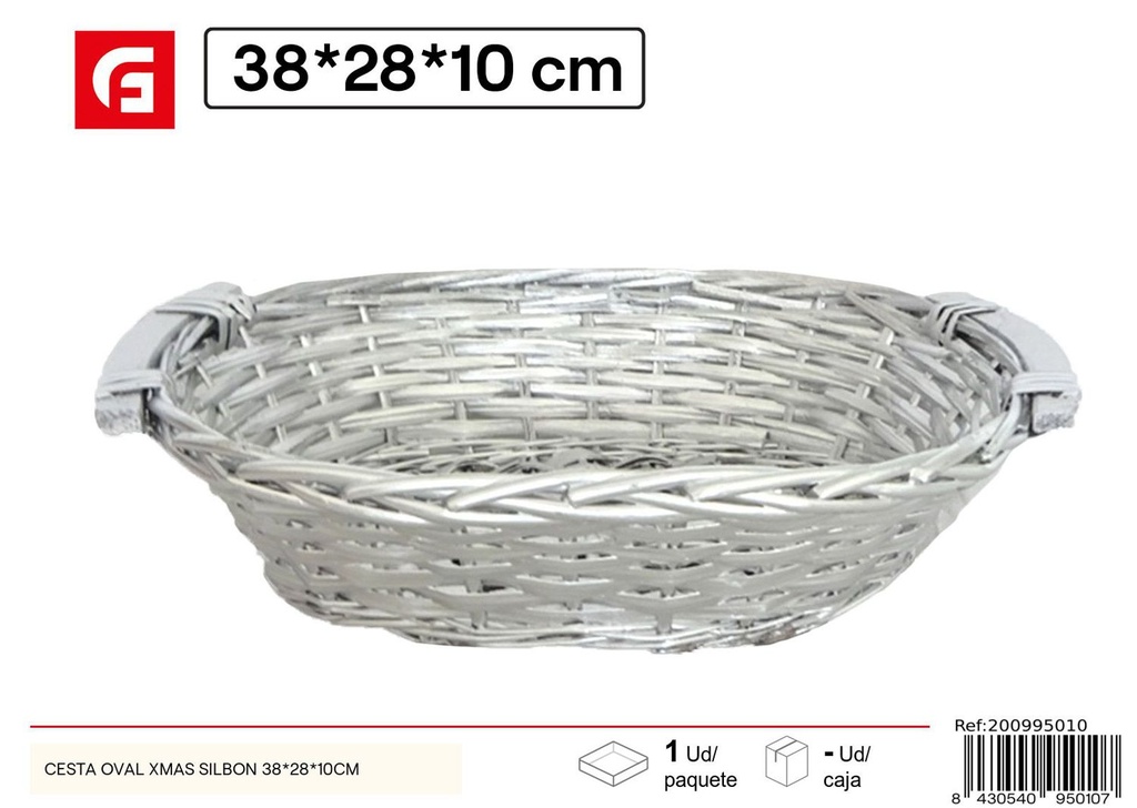  Cesta ovalada navideña Silbon 38x28x10cm - Cestas decorativas y de Navidad