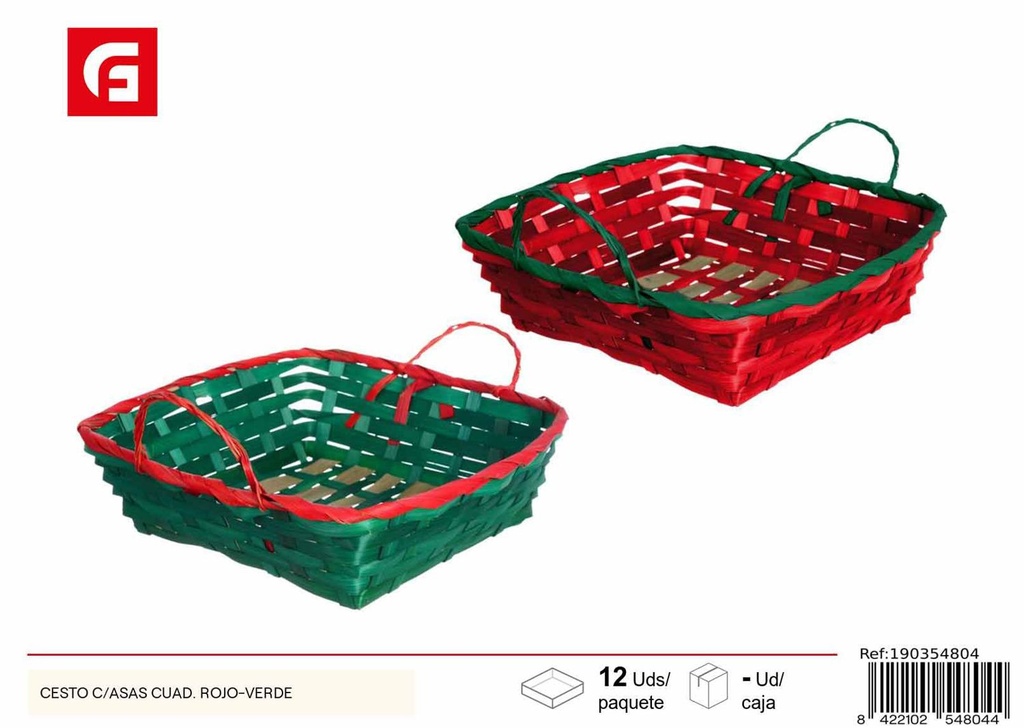 Cesta con asas cuadrada rojo-verde - Cestas de Navidad