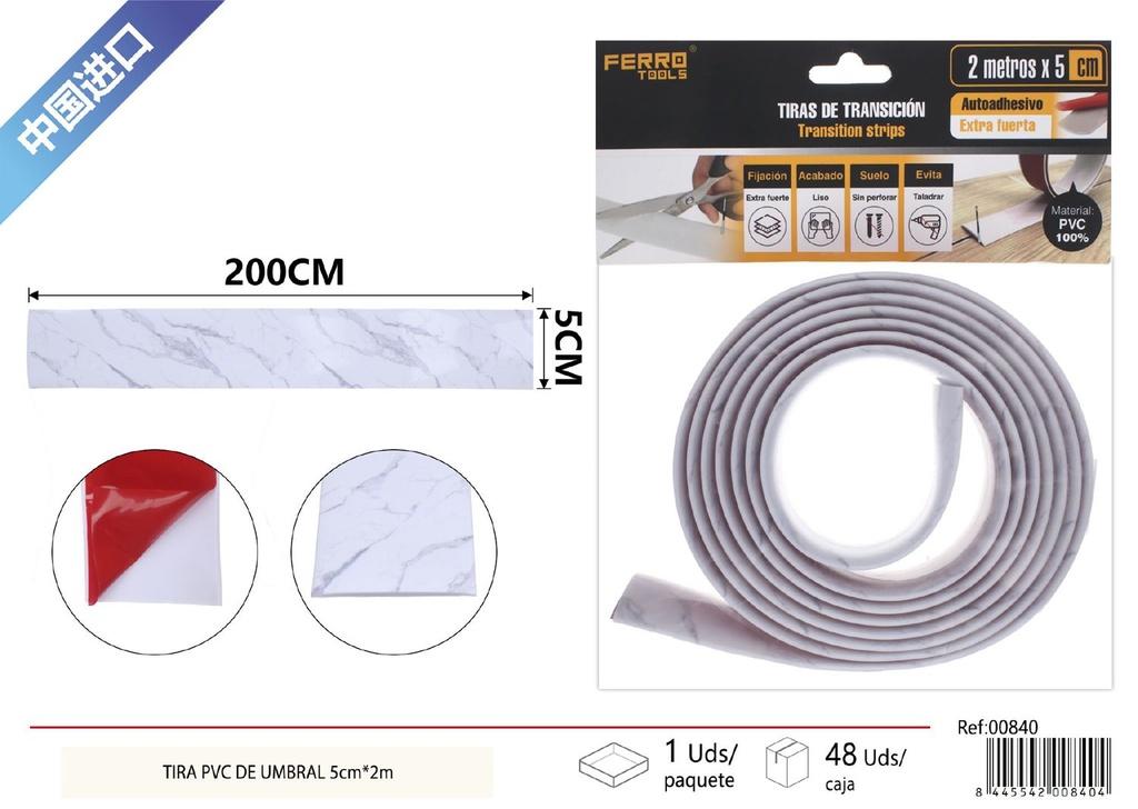 Tira PVC de umbral 5cm*2m blanco jazz - Accesorios de construcción