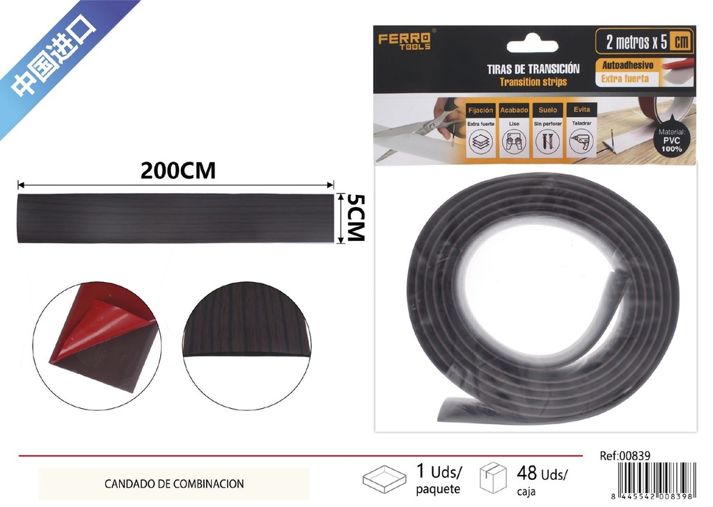 Tira PVC de umbral 5cm*2m nogal negro - Accesorios de construcción