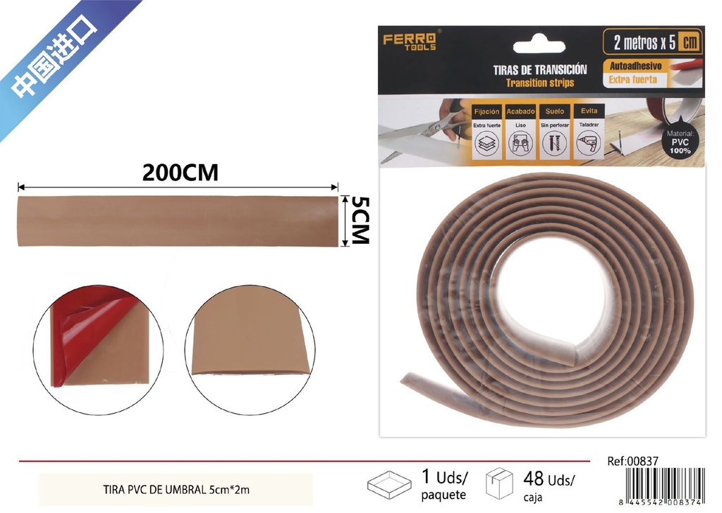 Tira PVC de umbral 5cm*2m marrón - Accesorios de construcción