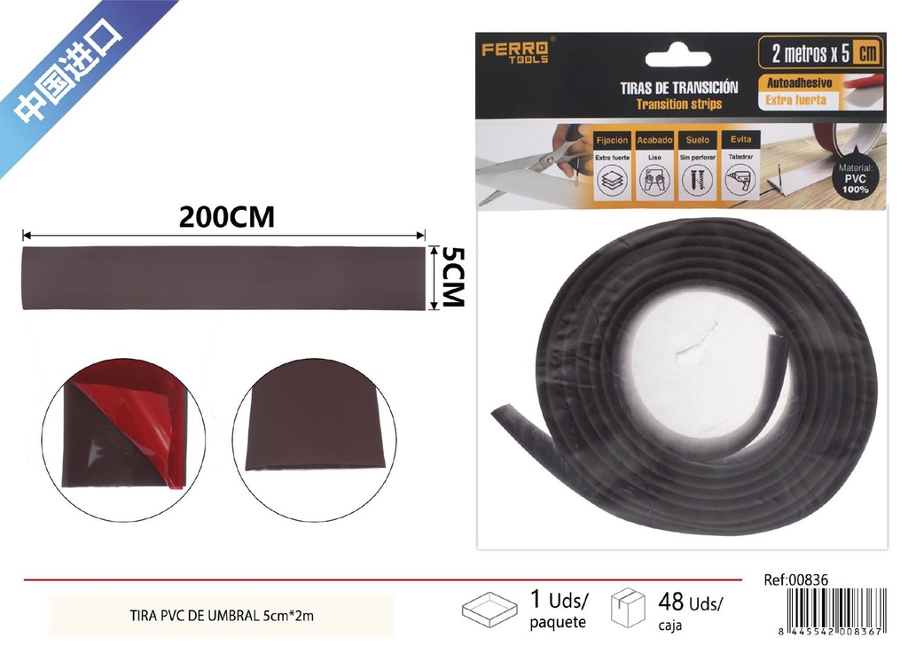 Tira PVC de umbral 5cm*2m café - Accesorios de construcción