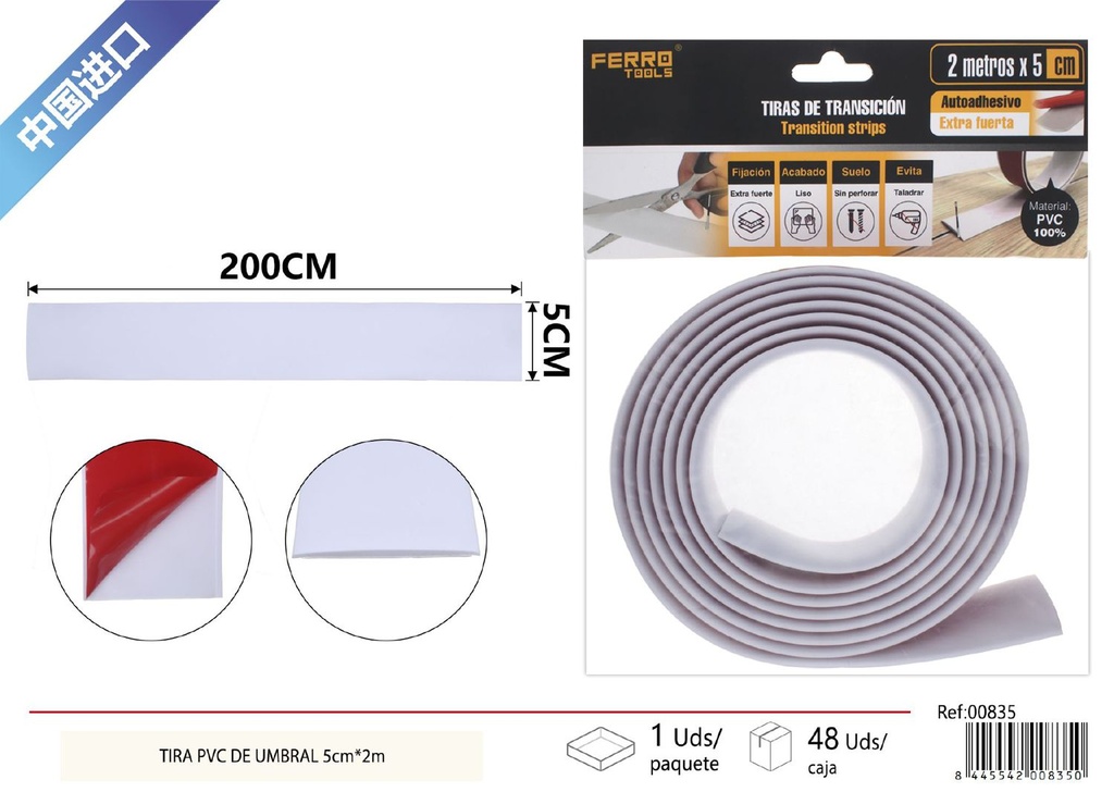 Tira PVC de umbral 5cm*2m blanca - Accesorios de construcción