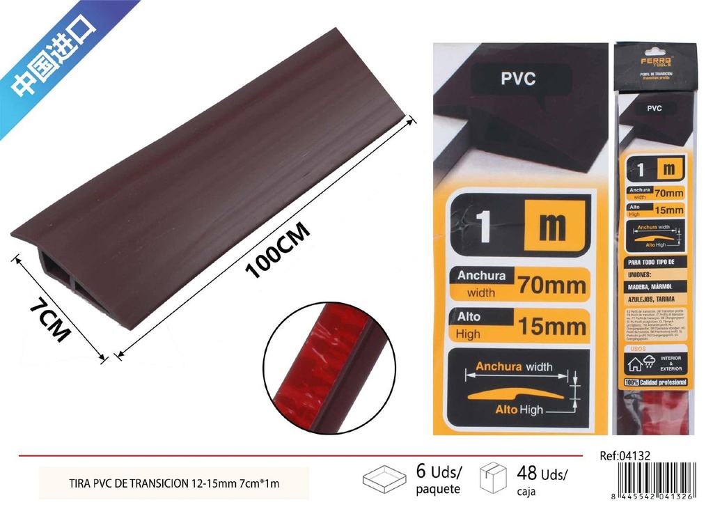 Tira PVC de transición café 12-15mm 7cmx1m - Artículos de ferretería