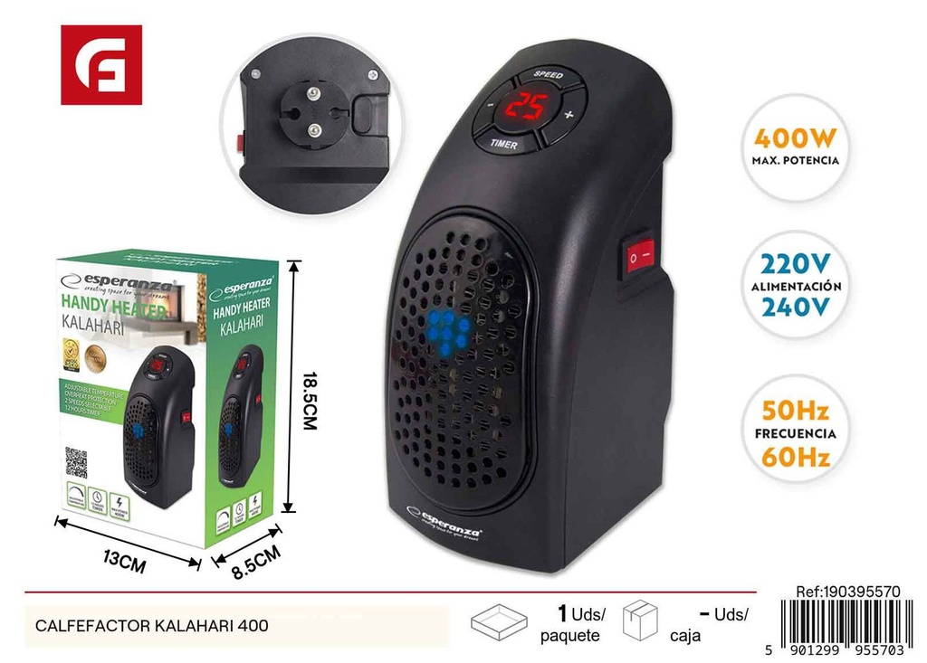 Calefactor eléctrico Kalahari 400W - Calefactores y calefacción