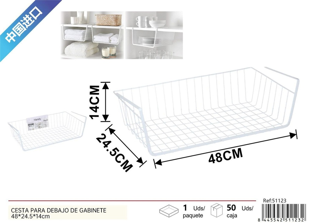 Cesta para debajo de gabinete grande blanca 48*24.5*14 cm - Organización del hogar