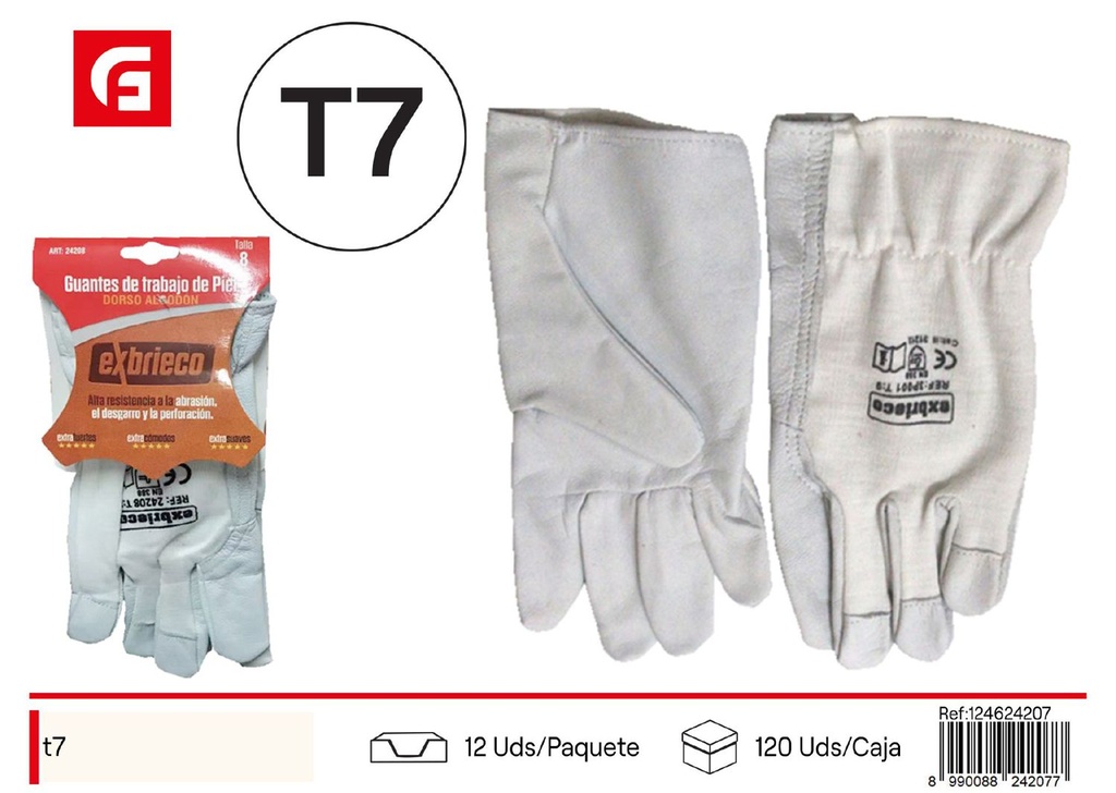 Guantes de piel T-7 dorso de algodón - Guantes de trabajo