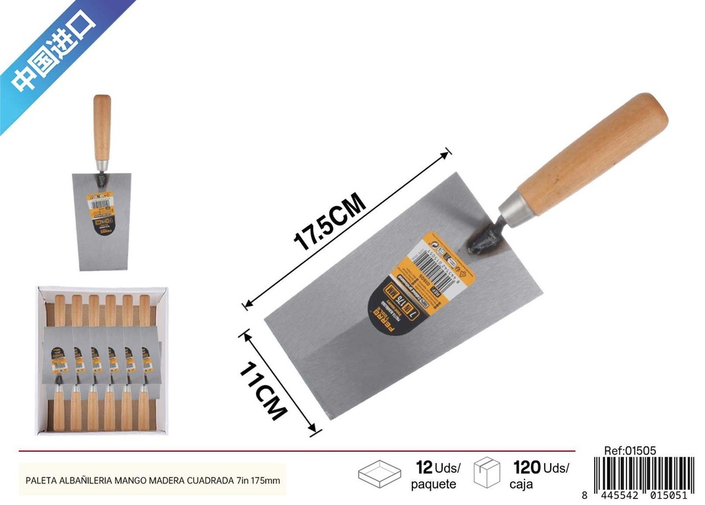 Paleta de albañilería con mango de madera 7in 175mm - Herramientas de construcción