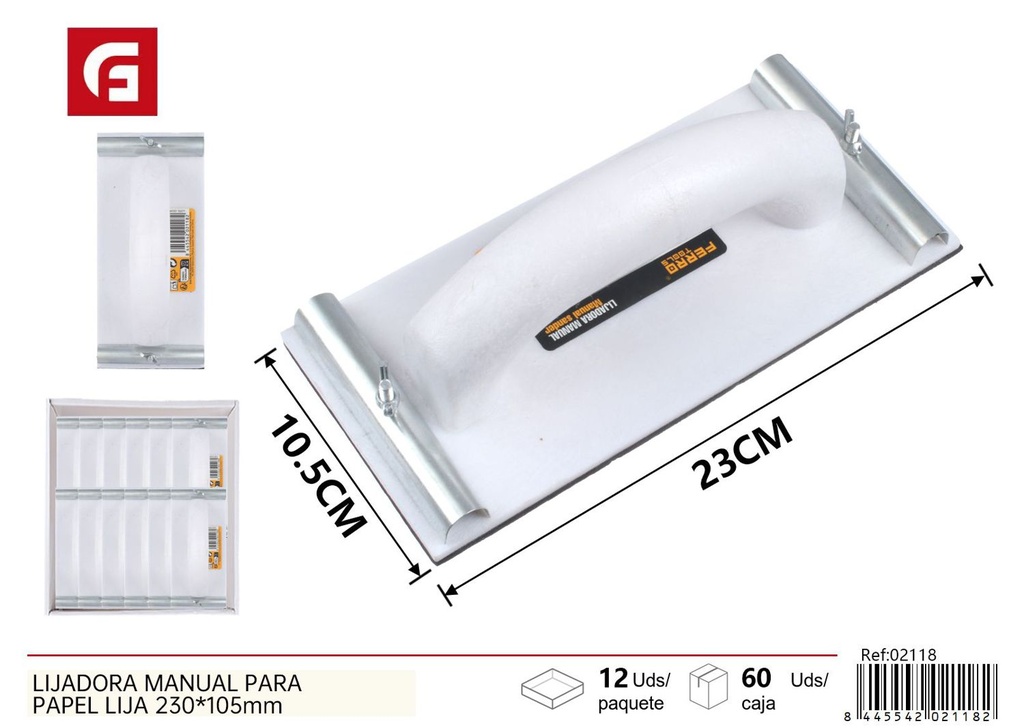 Lijadora manual para papel lija 230x105mm - Herramientas de ferretería