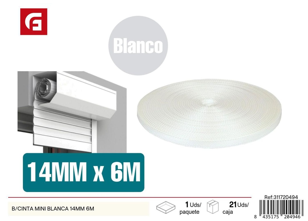 Cinta mini blanca 14mm 6m - Accesorios para persianas y ventanas