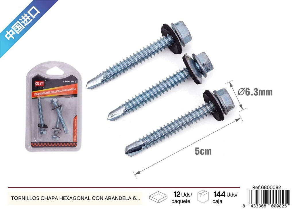 Tornillos chapa hexagonal con arandela 6.3×50 mm