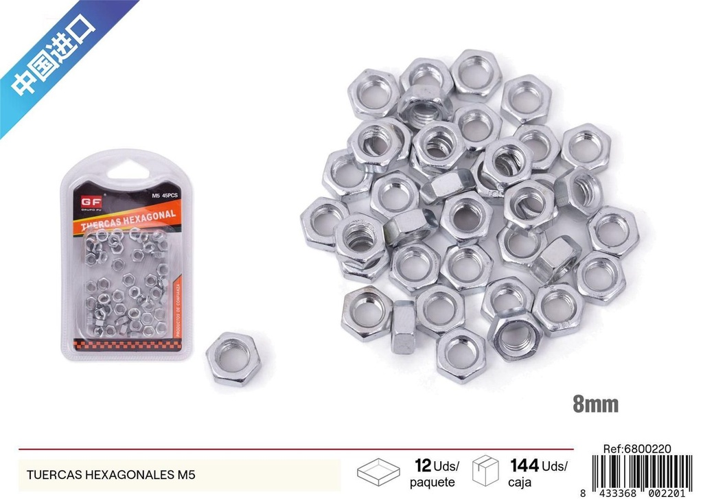 Tuercas hexagonales M5 - Accesorios de ferretería y herrajes