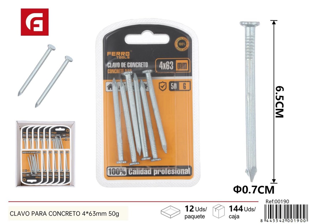 Clavo para concreto 4*63mm 50g - Accesorios de ferretería