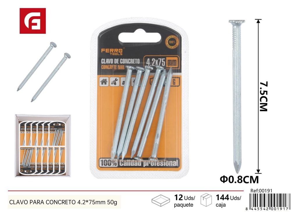 Clavo para concreto 4.2*75mm 50g - Accesorios de ferretería