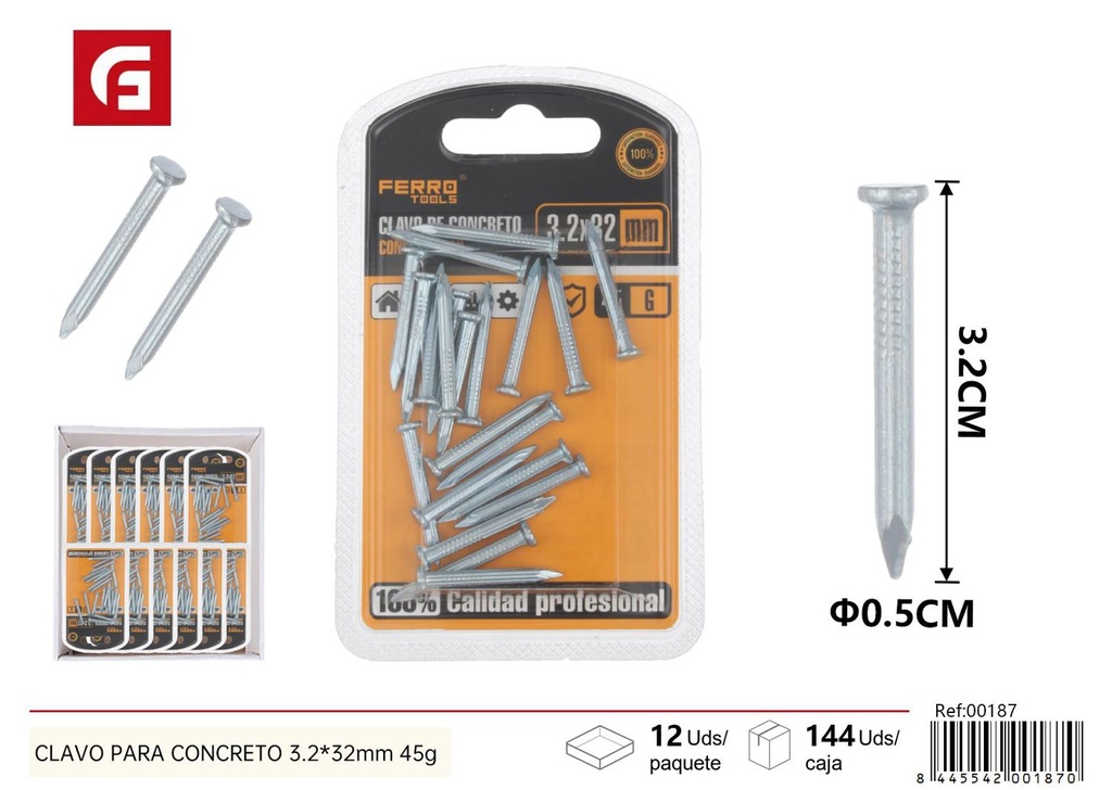 Clavo para concreto 3.2*32mm 45g - Accesorios de ferretería