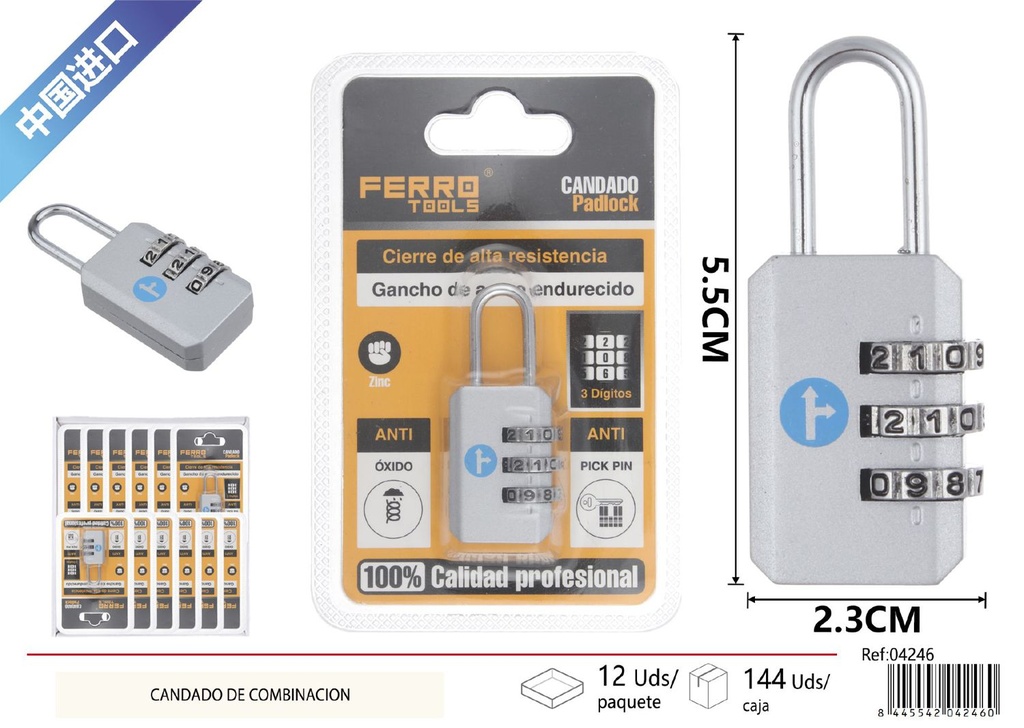 Candado de combinación de 3 dígitos - Cerraduras de seguridad