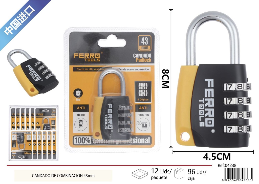 Candado de combinación de aleación de zinc 43mm - Cerraduras de seguridad