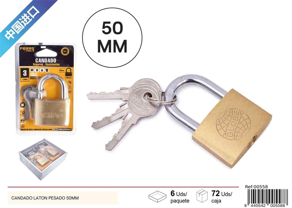 Candado de latón pesado 50 mm - Accesorios y herrajes de ferretería