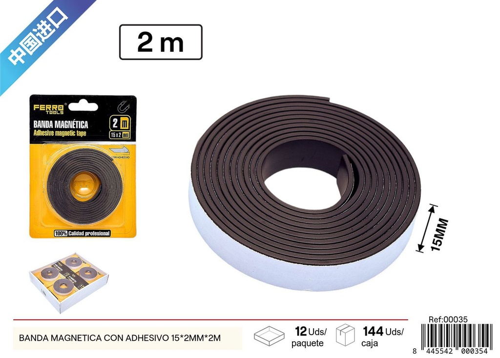  Banda magnética con adhesivo de 15 x 2 mm x 2 m - Accesorios de ferretería