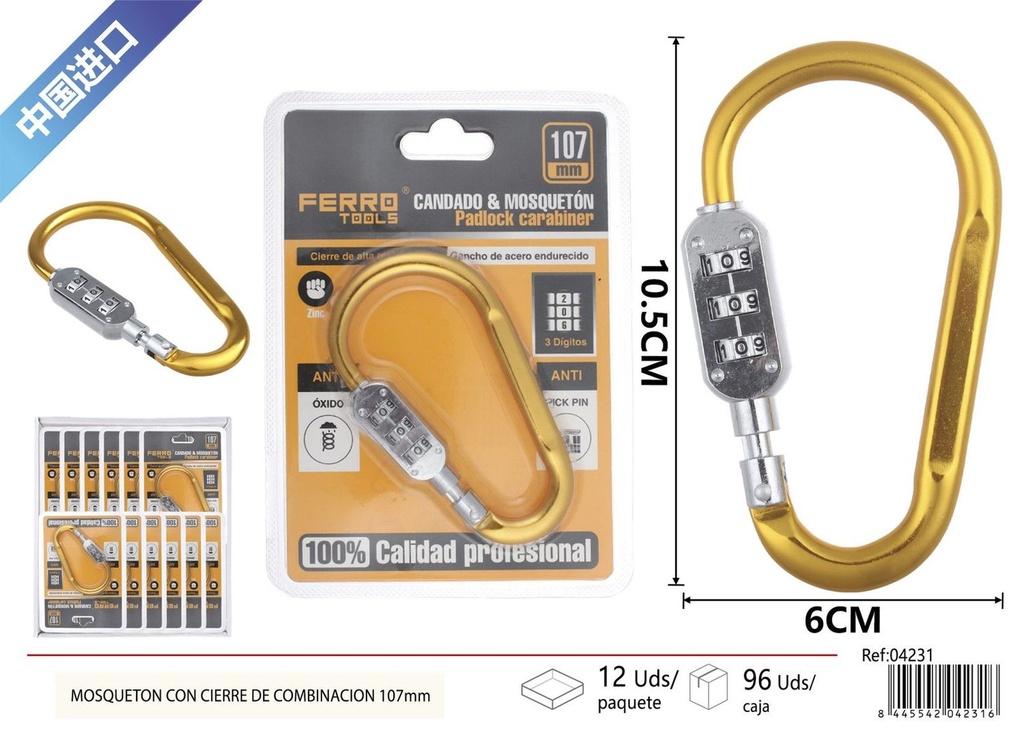Mosquetón de aleación con cierre de combinación 107 mm - Accesorios de ferretería