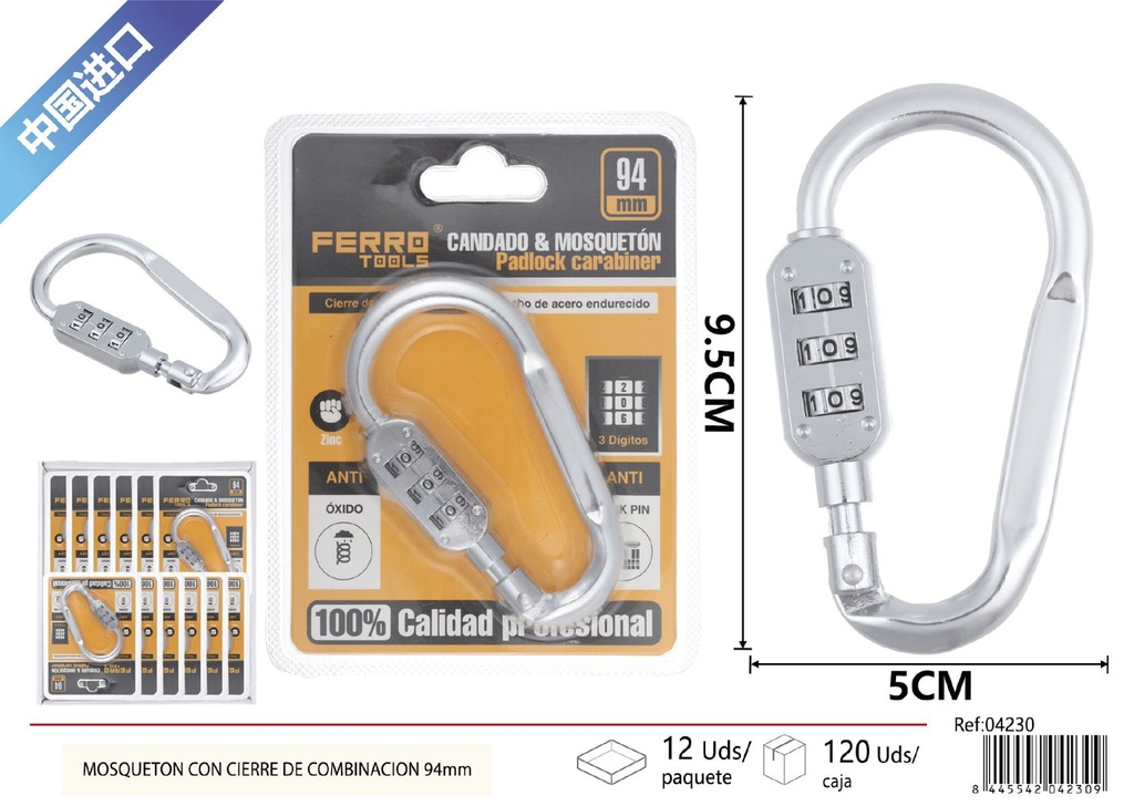 Mosquetón con cierre de combinación mediano 94mm - Llaveros de seguridad