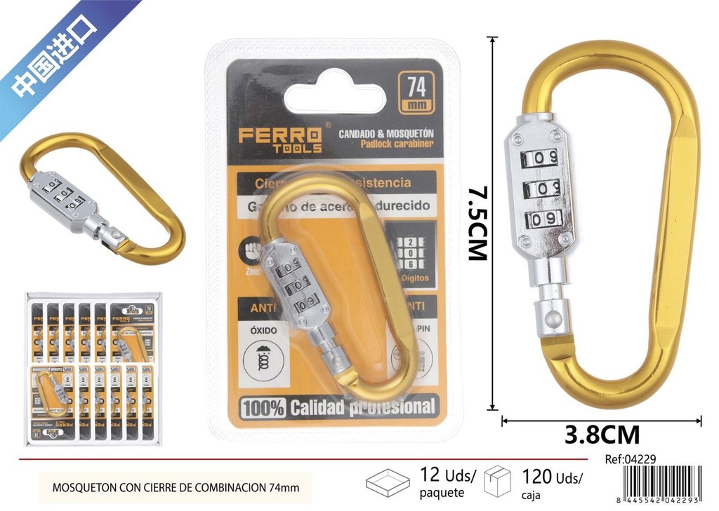  mosquetón de zinc con combinación 74 mm - Accesorios de ferretería
