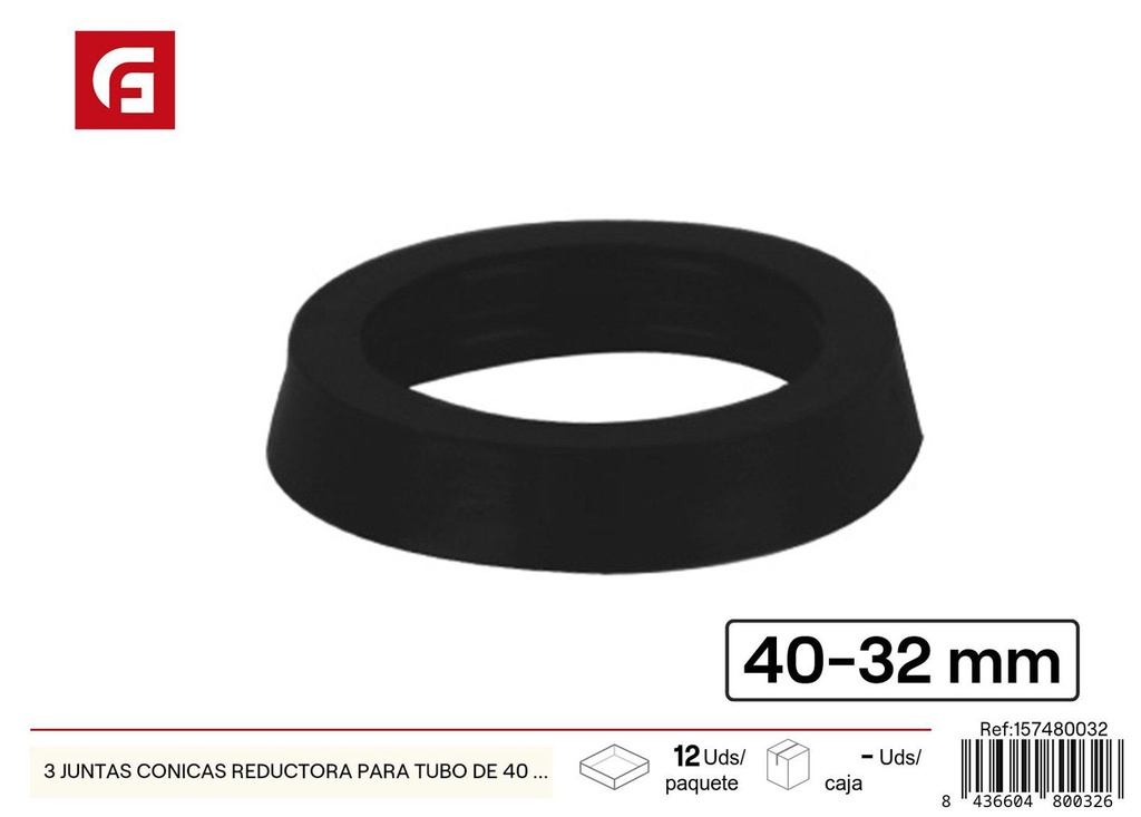 3 juntas cónicas reductoras para tubo de 40 a 32mm - Accesorios de fontanería